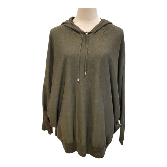 CYRUS SZ 1X Women's Green Dolman Sleeve Oversized Relaxed Hoodie Sweater - Picture 2 of 9